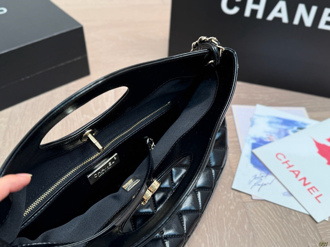 Black Quilted Cutout-Handle Tote — view 4
