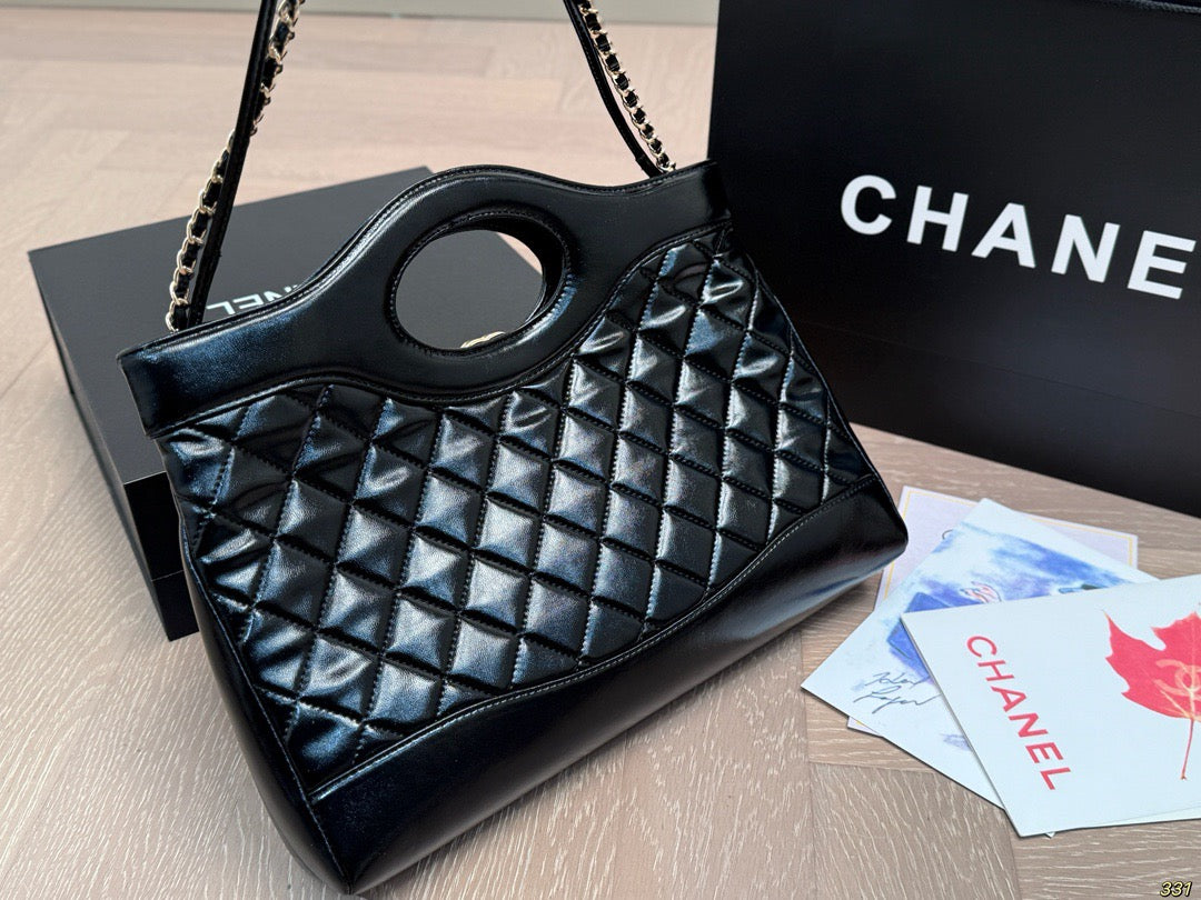 Black Quilted Cutout-Handle Tote — view 6