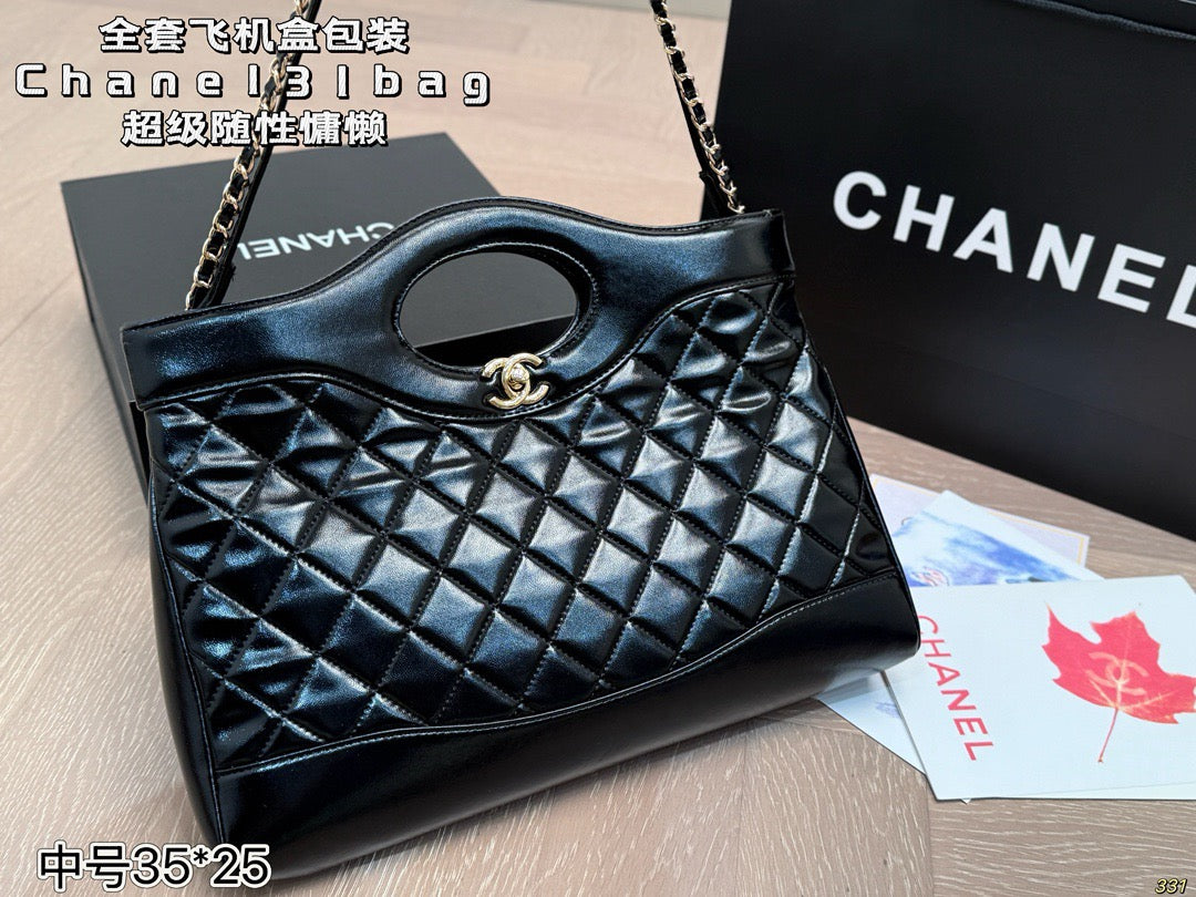 Black Quilted Cutout-Handle Tote — view 7