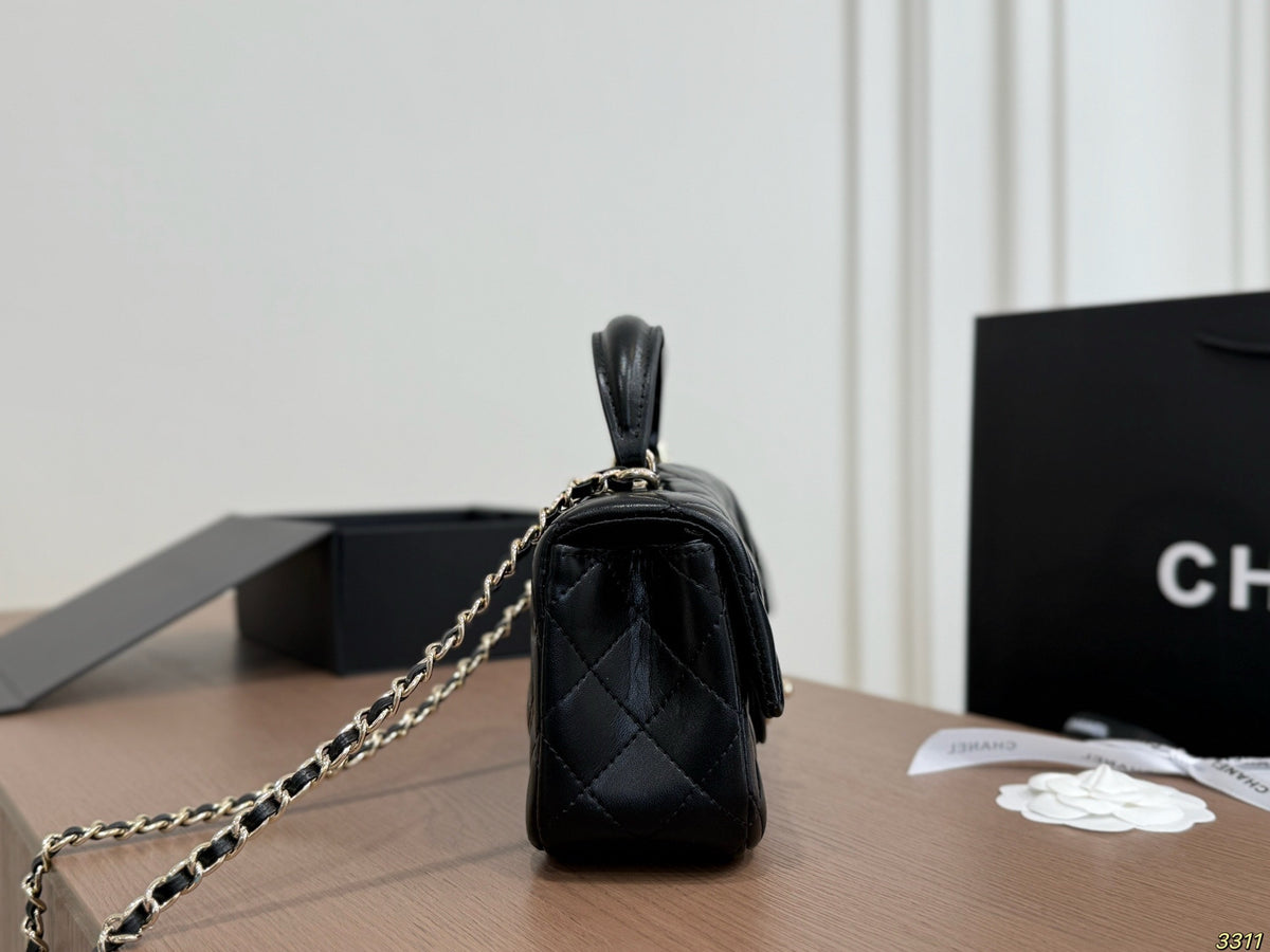 Black Quilted Mini Top-Handle Flap Bag — view 2