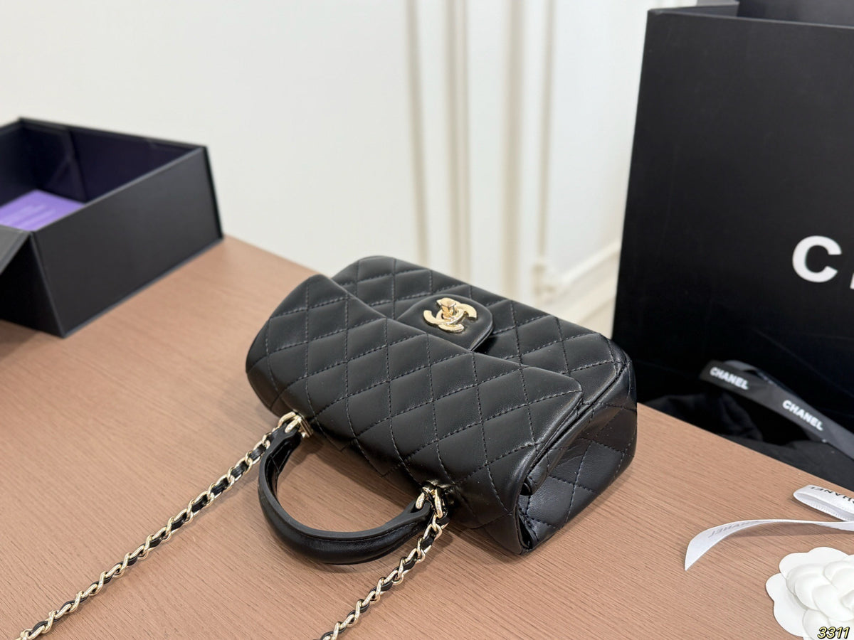 Black Quilted Mini Top-Handle Flap Bag — view 3