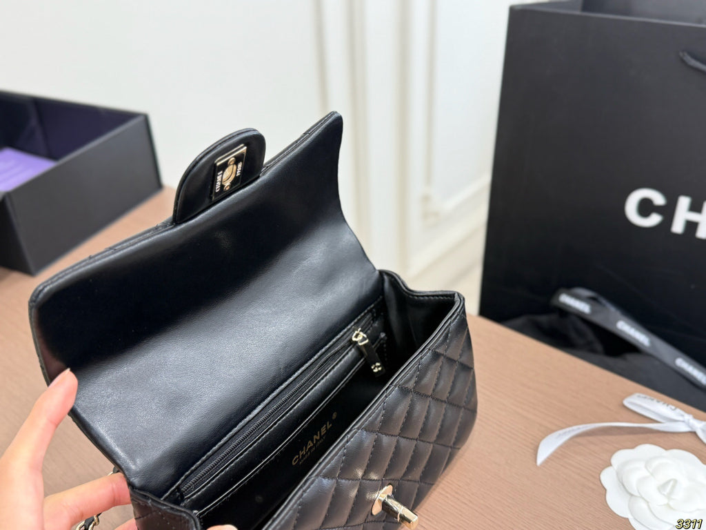 Black Quilted Mini Top-Handle Flap Bag — view 4