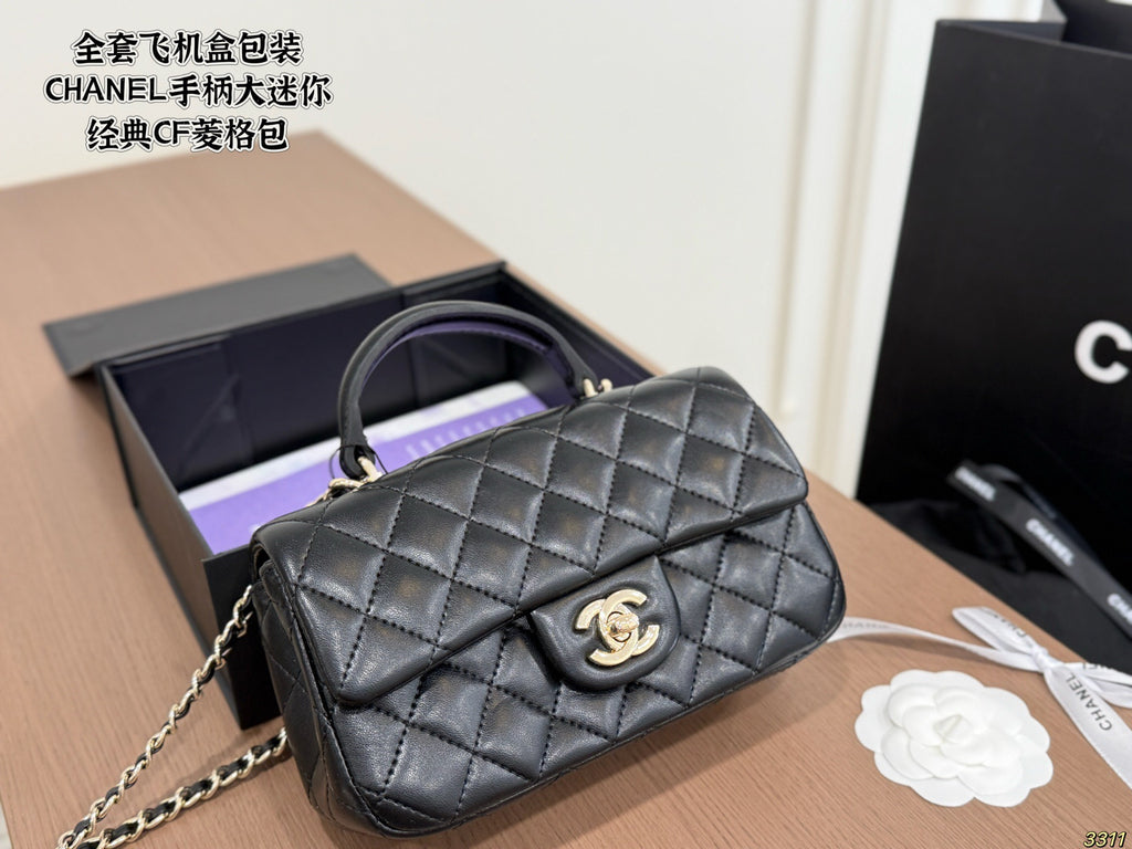 Black Quilted Mini Top-Handle Flap Bag — view 5