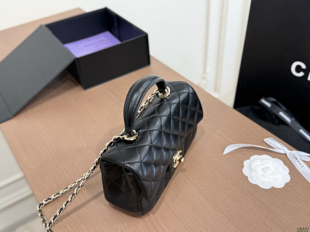 Black Quilted Mini Top-Handle Flap Bag — view 6