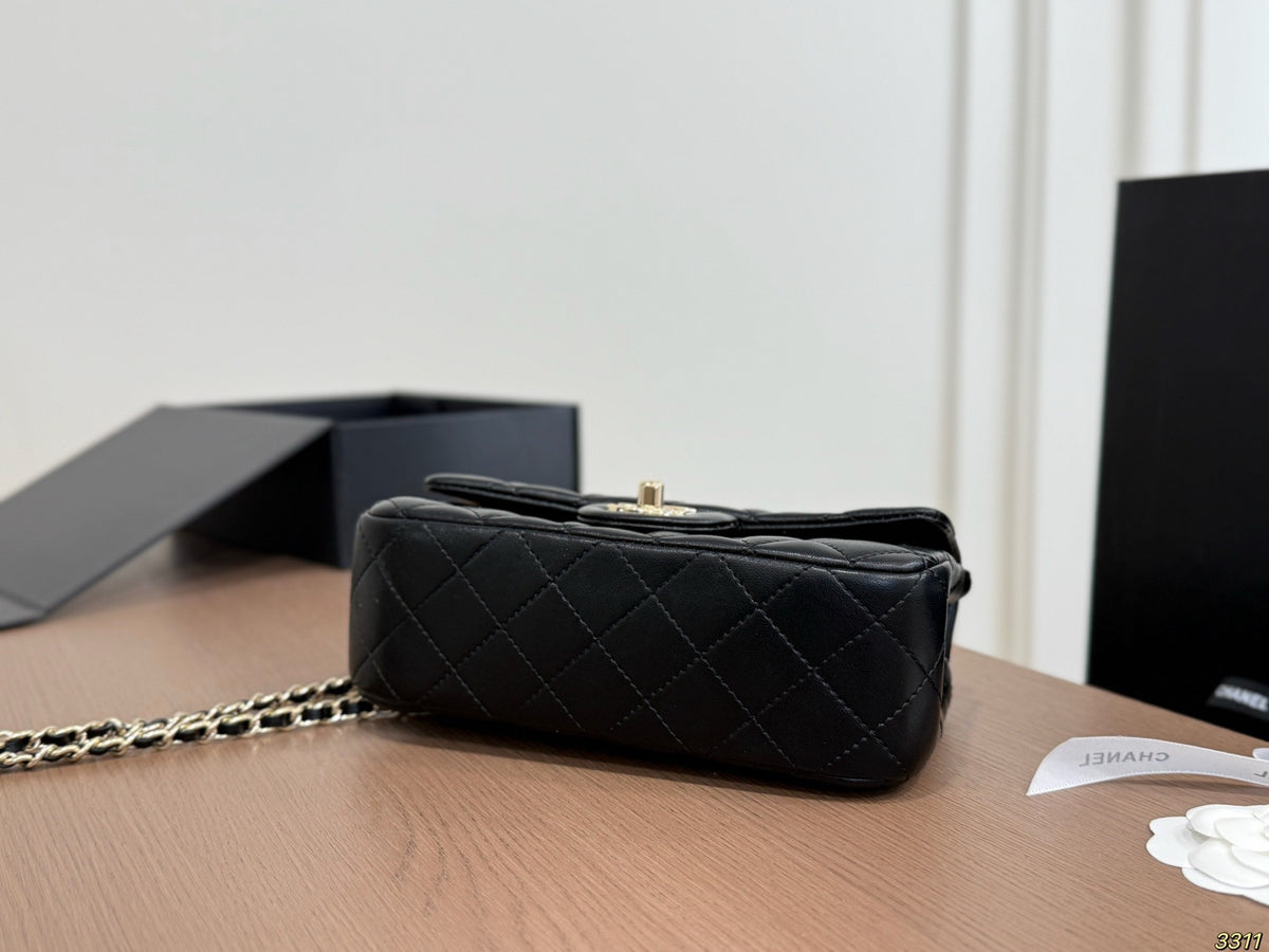 Black Quilted Mini Top-Handle Flap Bag — view 8