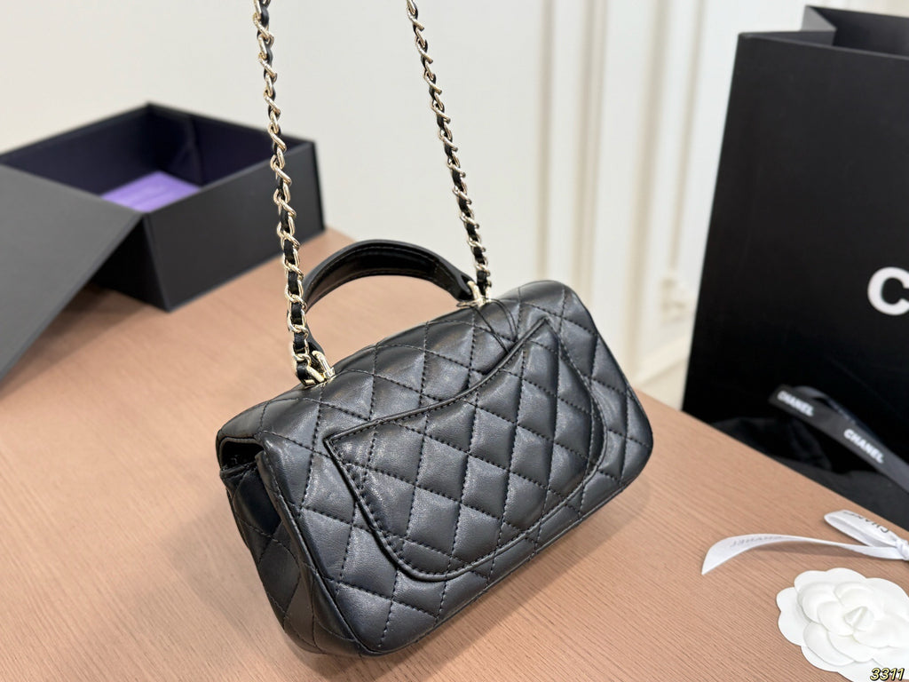 Black Quilted Mini Top-Handle Flap Bag — view 9
