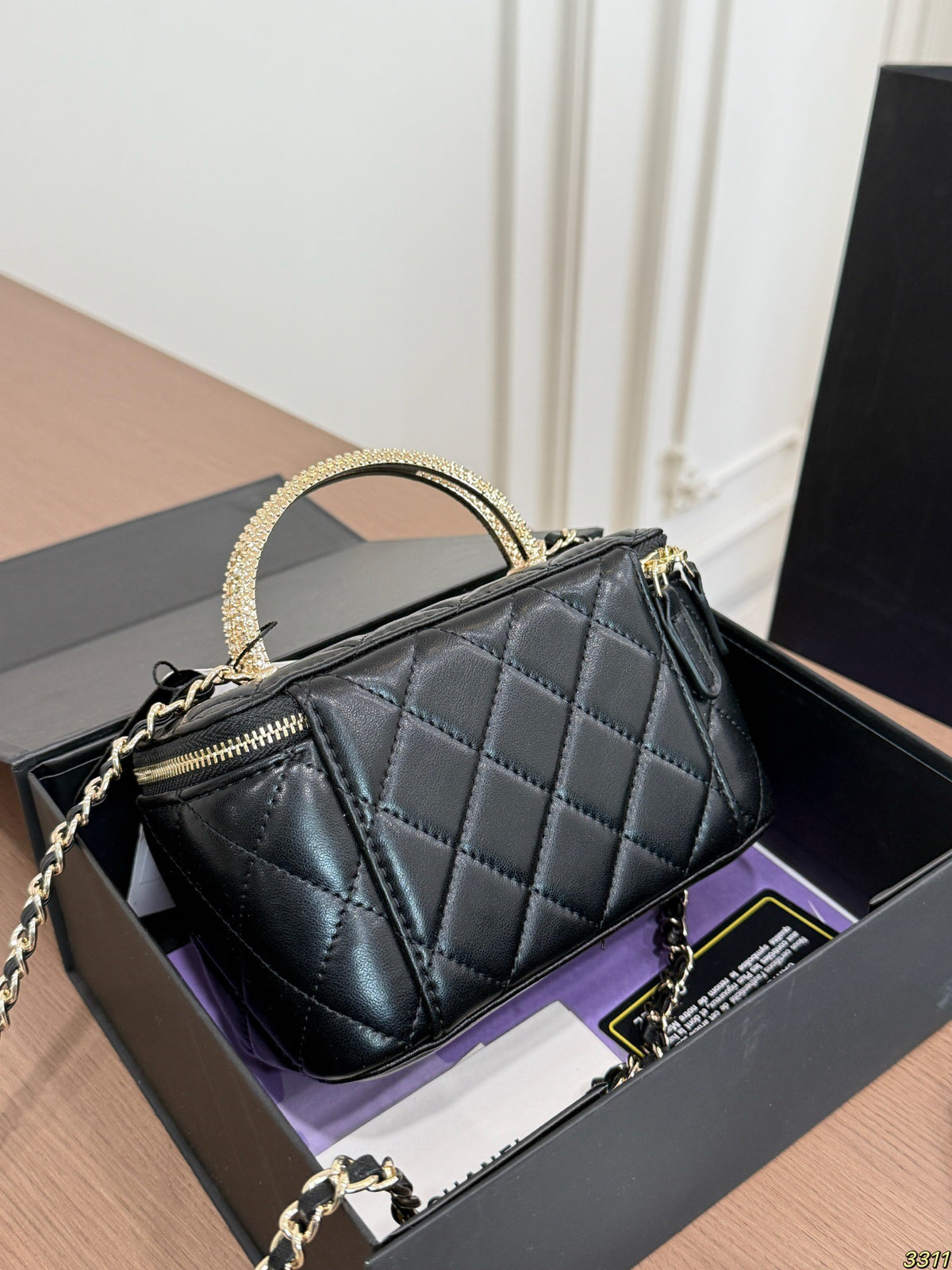 Quilted Mini Vanity Bag with Metallic Handle — view 1