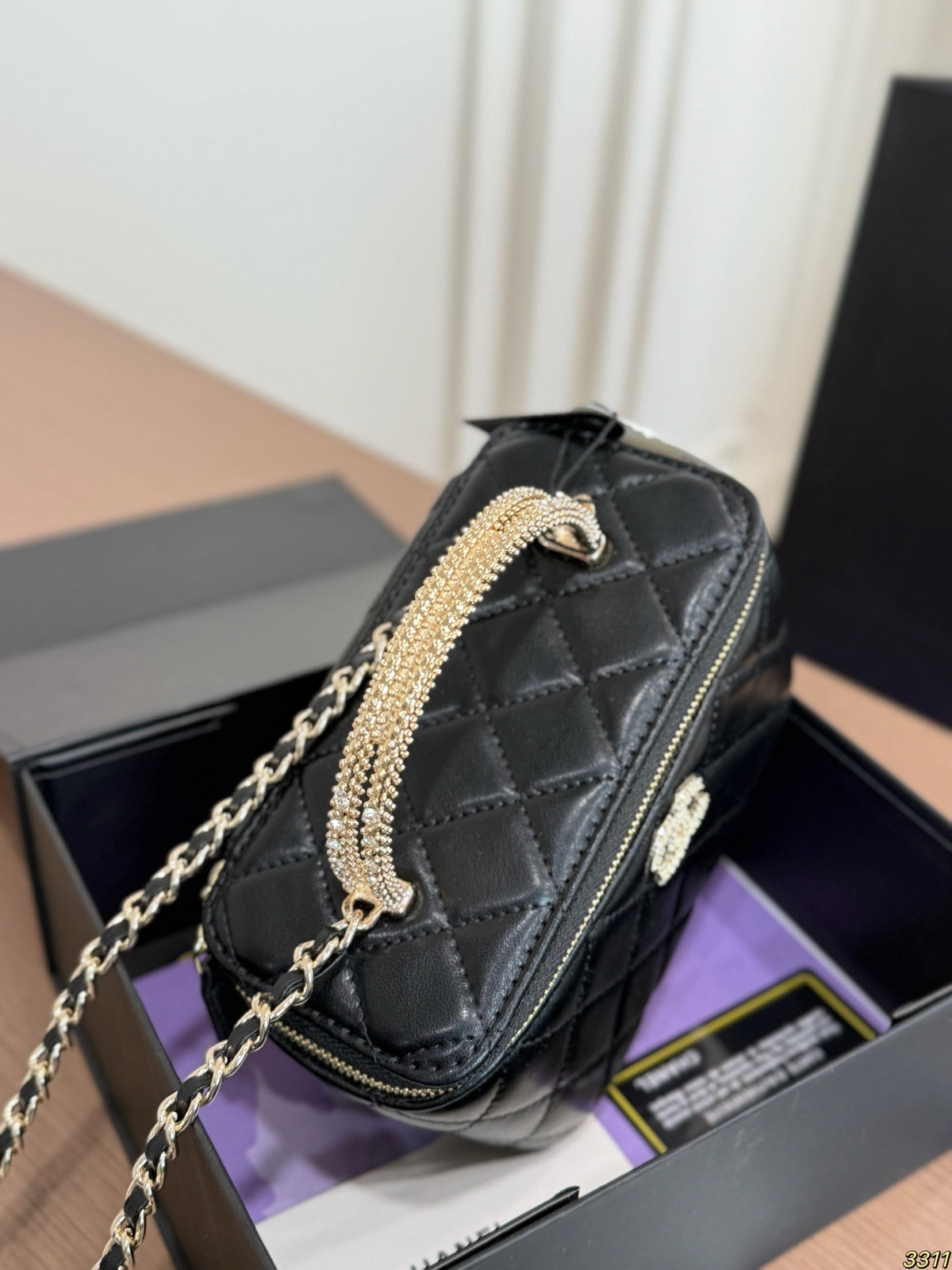 Quilted Mini Vanity Bag with Metallic Handle — view 2