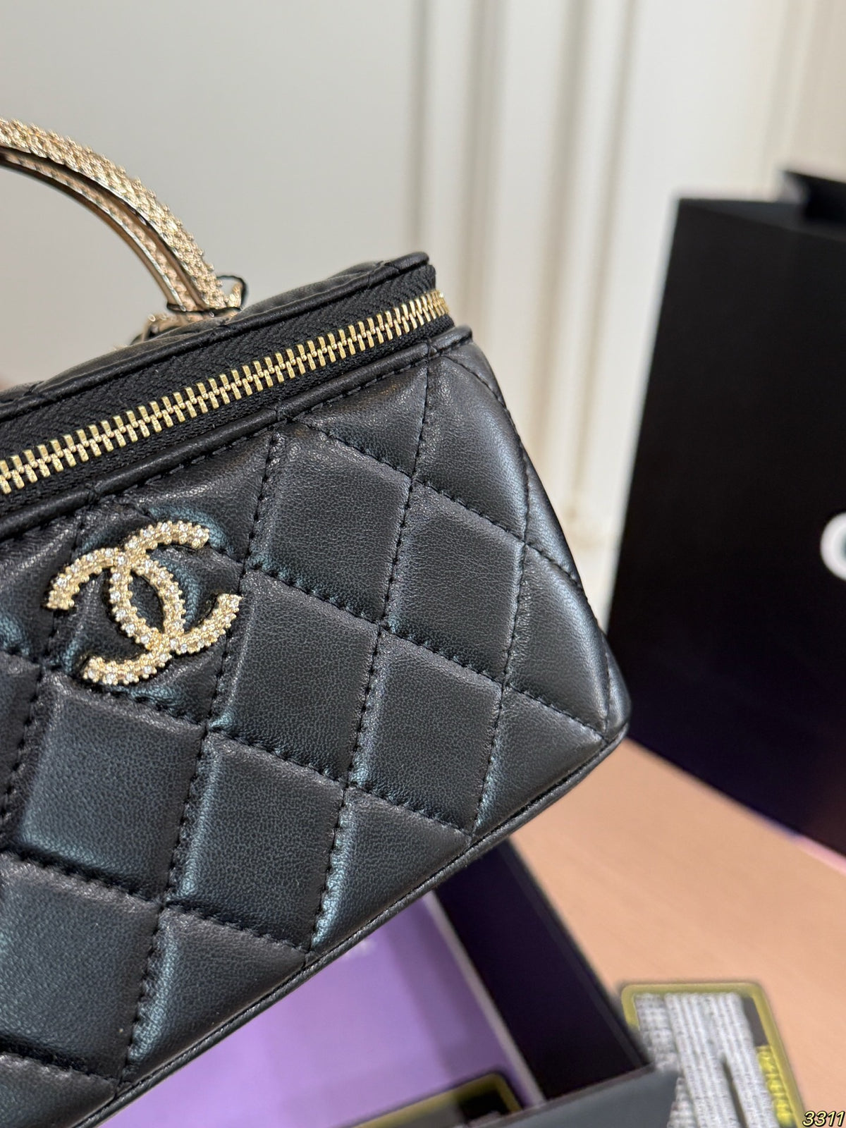 Quilted Mini Vanity Bag with Metallic Handle — view 8