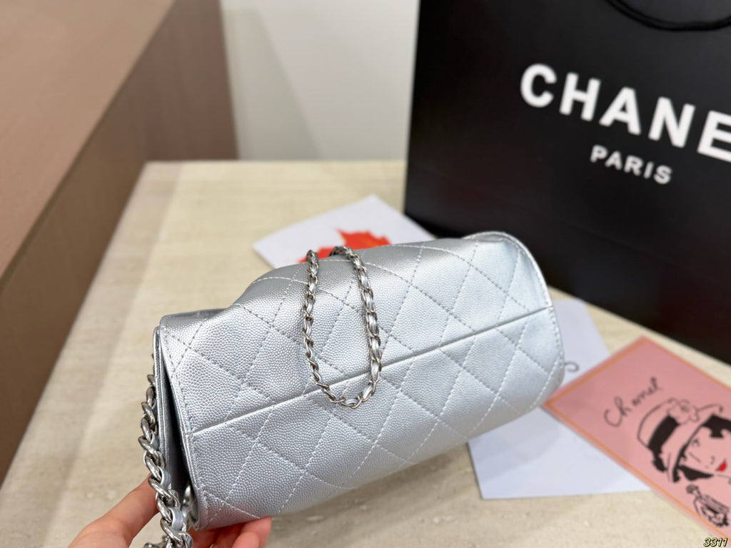 Silver Drawstring Shoulder Bag with Chain — view 6