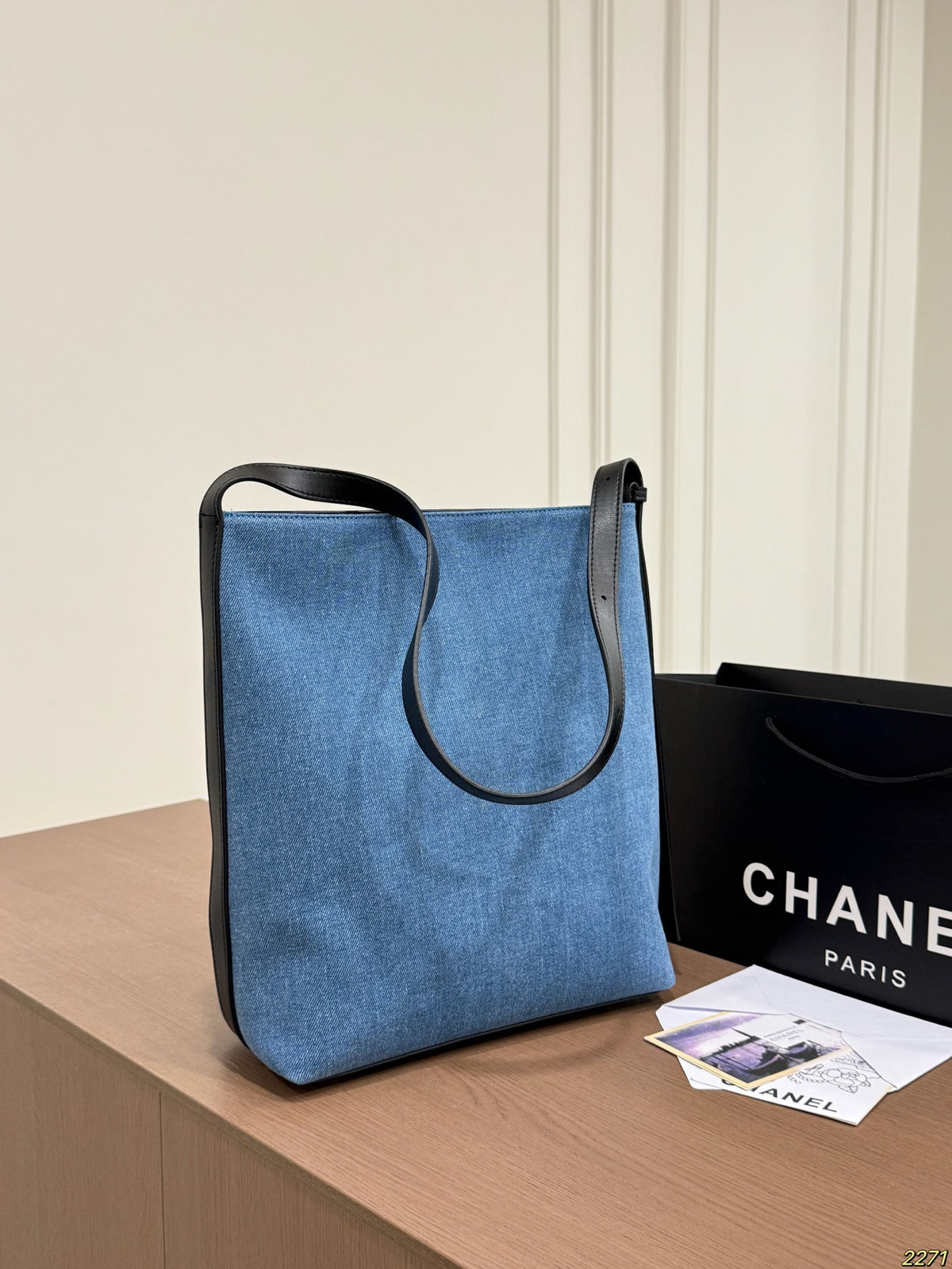 Blue Denim Vertical Shoulder Tote — view 2