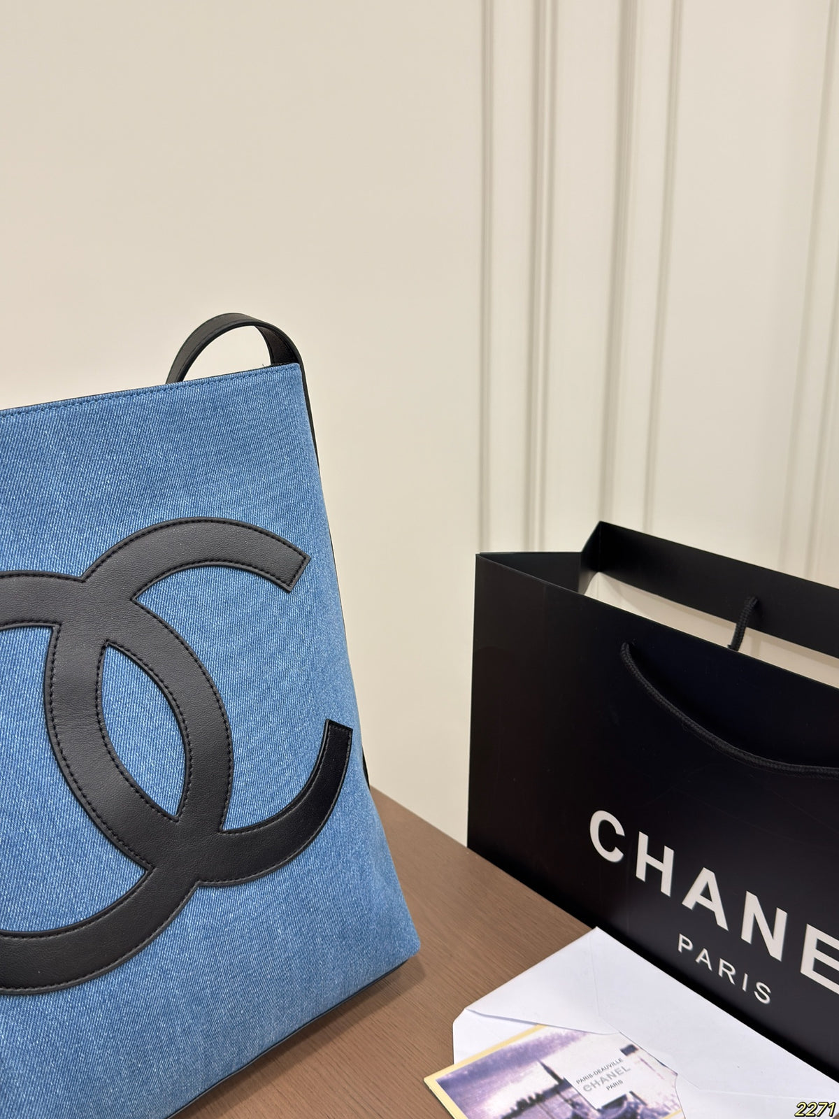 Blue Denim Vertical Shoulder Tote — view 4