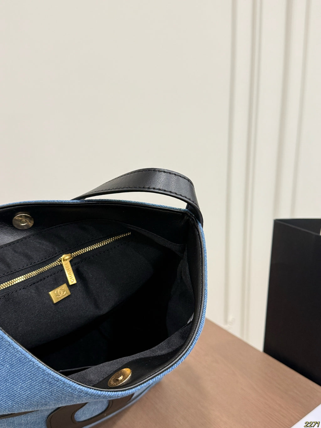 Blue Denim Vertical Shoulder Tote — view 6