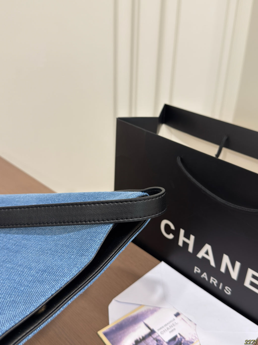 Blue Denim Vertical Shoulder Tote — view 9