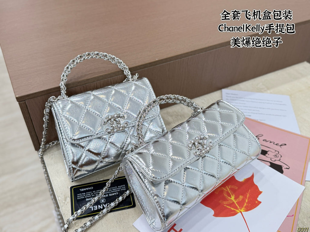 Metallic Mini Top-Handle Flap Bag — view 3