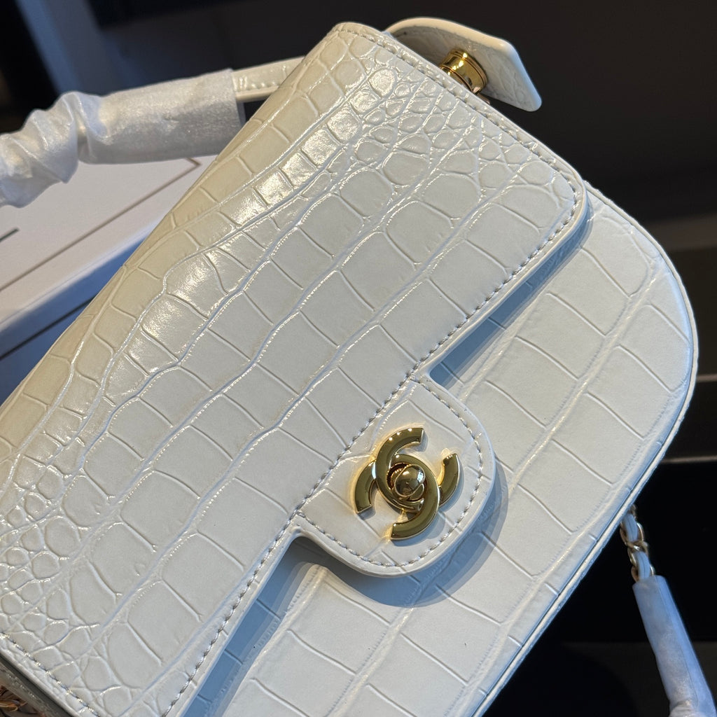 Croc-Embossed Mini Top-Handle Flap Bag — view 1