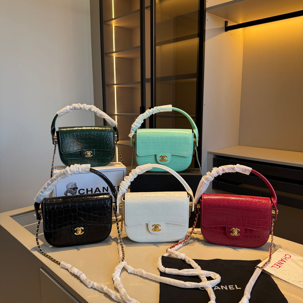 Croc-Embossed Mini Top-Handle Flap Bag — view 2
