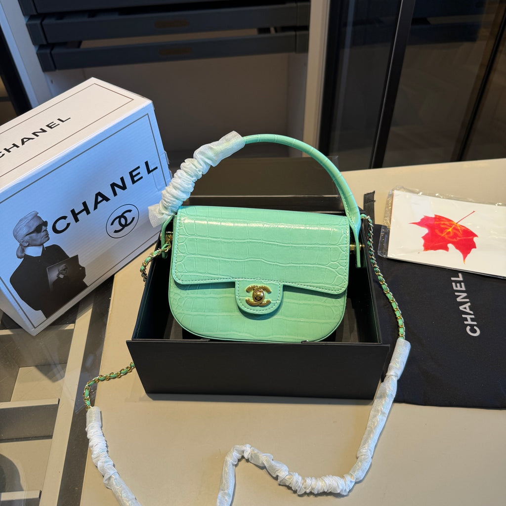 Croc-Embossed Mini Top-Handle Flap Bag — view 3