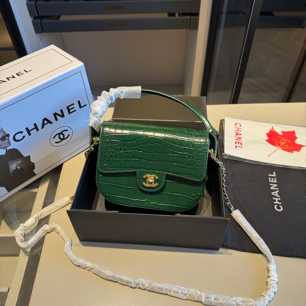 Croc-Embossed Mini Top-Handle Flap Bag — view 7