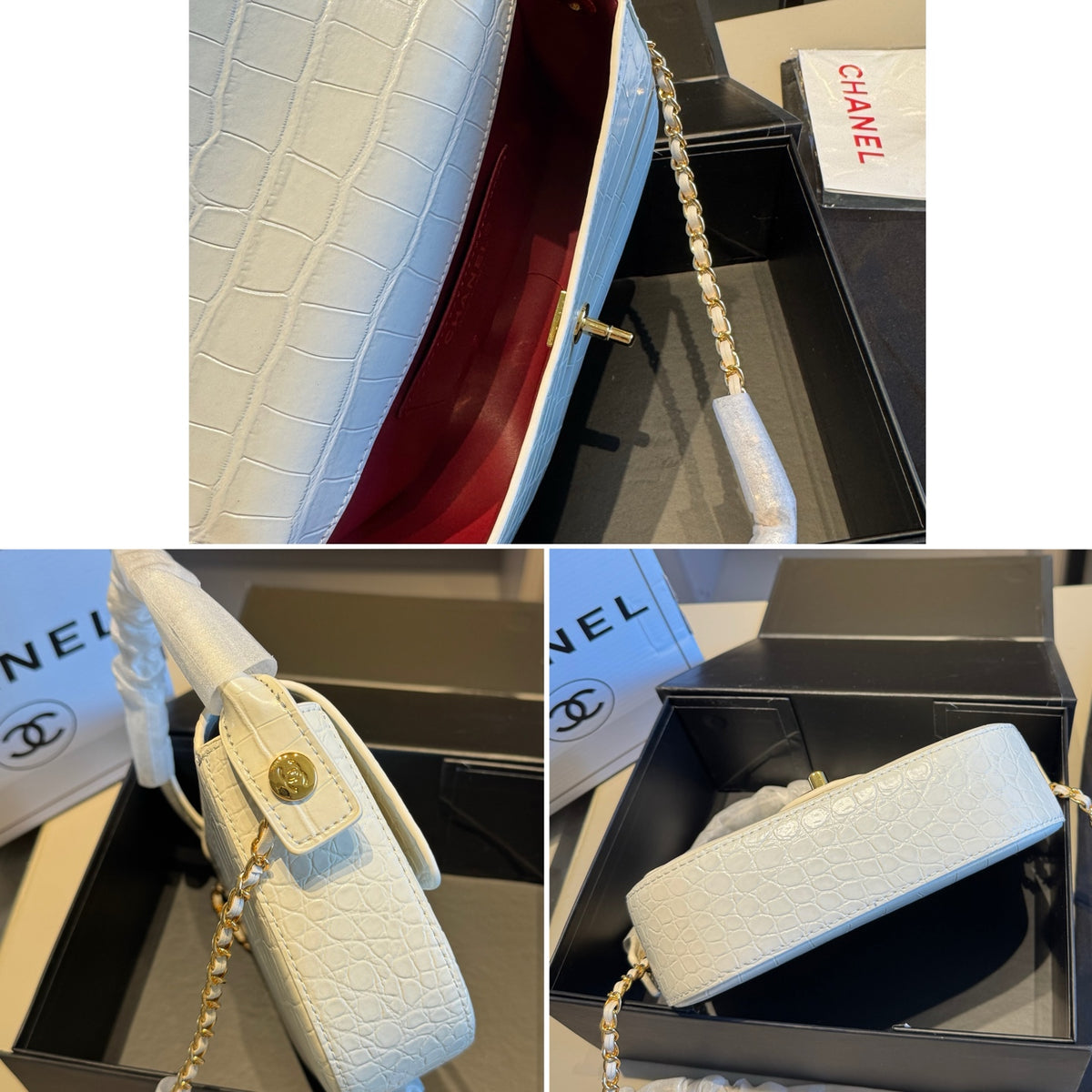 Croc-Embossed Mini Top-Handle Flap Bag — view 9