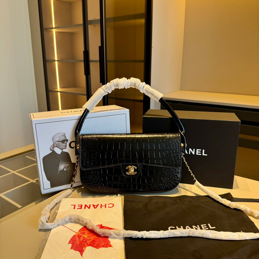 Croc-Embossed Slim Shoulder Bag — view 2