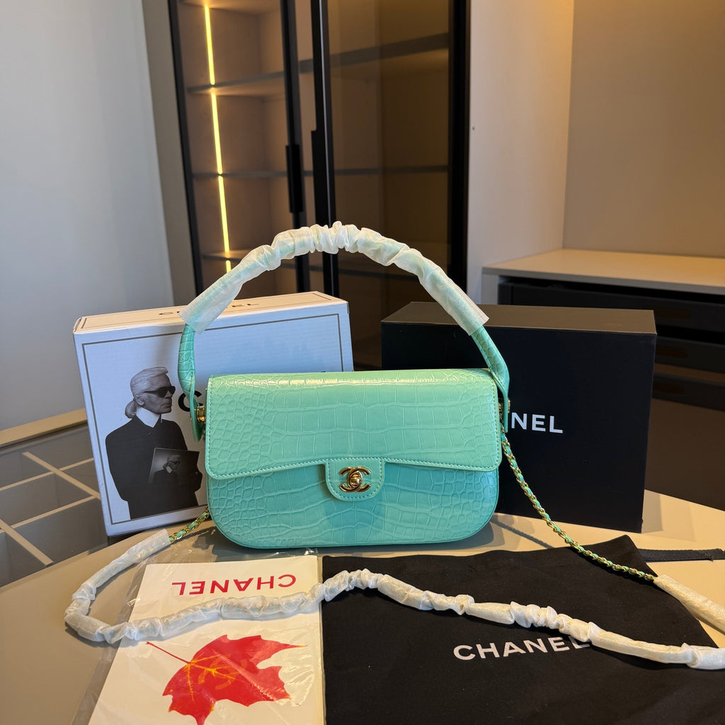 Croc-Embossed Slim Shoulder Bag — view 3