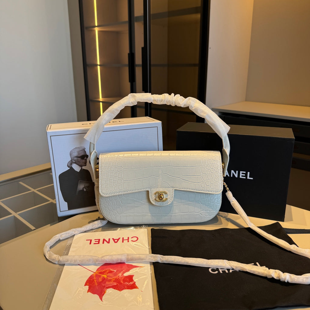 Croc-Embossed Slim Shoulder Bag — view 4