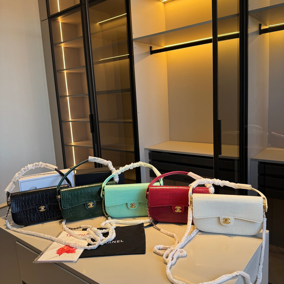 Croc-Embossed Slim Shoulder Bag — view 5
