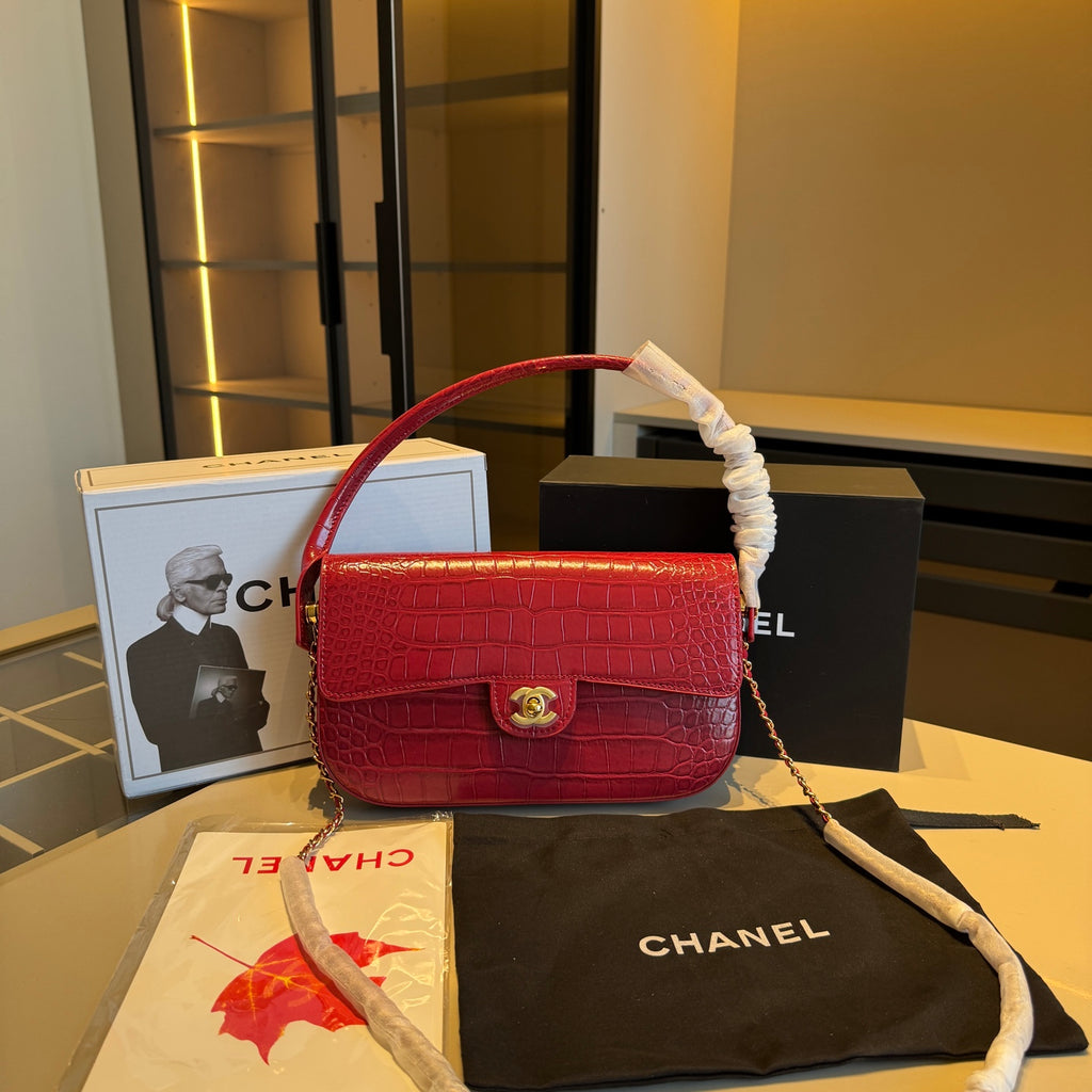 Croc-Embossed Slim Shoulder Bag — view 8