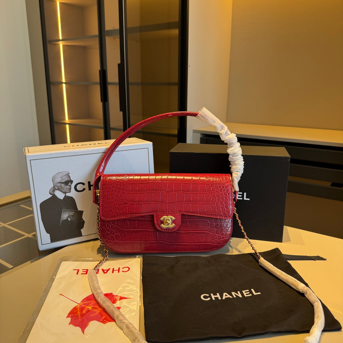 Croc-Embossed Slim Shoulder Bag — view 8
