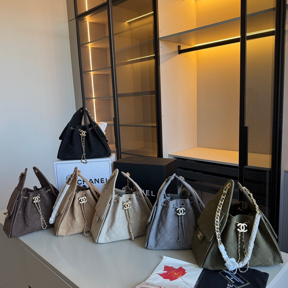 Suede Drawstring Hobo Bag with Chain — view 6