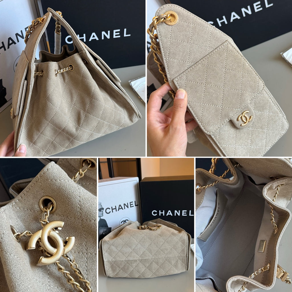 Suede Drawstring Hobo Bag with Chain — view 9