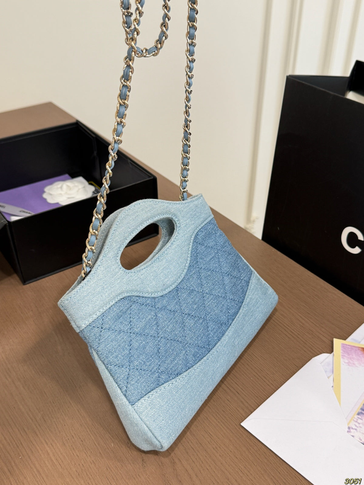 Blue Denim Quilted Cutout-Handle Bag — view 2