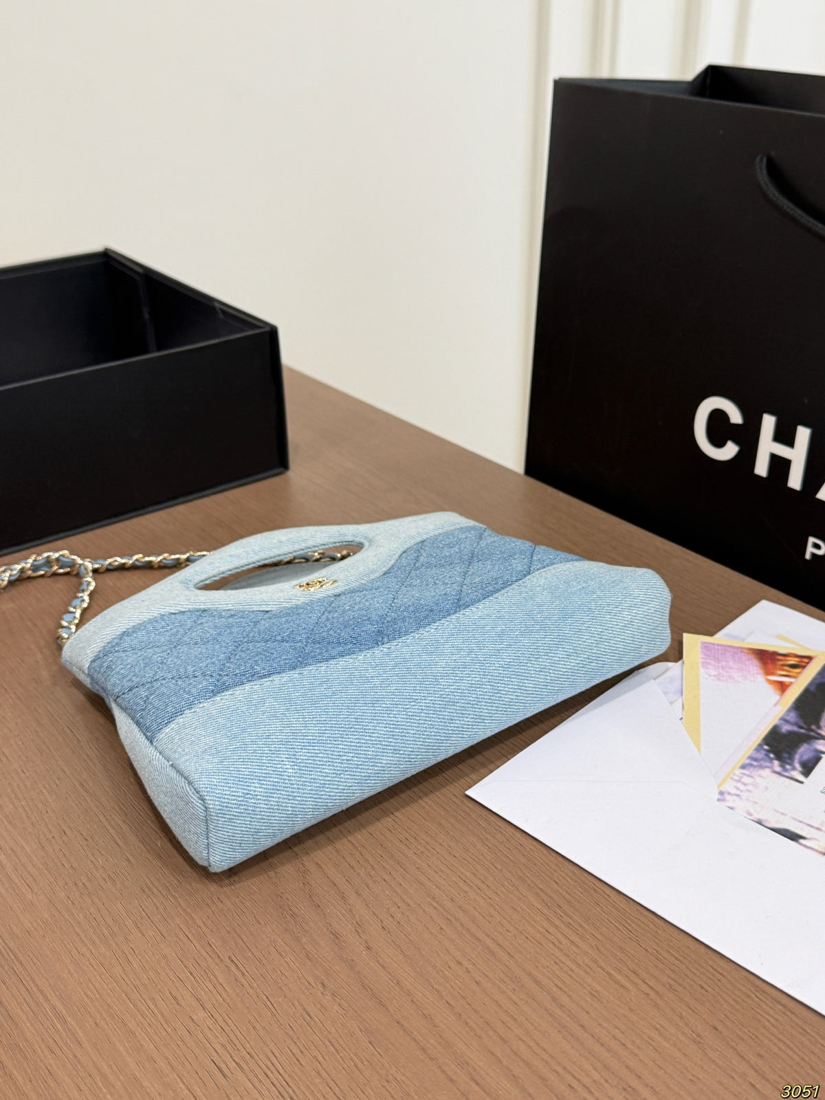 Blue Denim Quilted Cutout-Handle Bag — view 5
