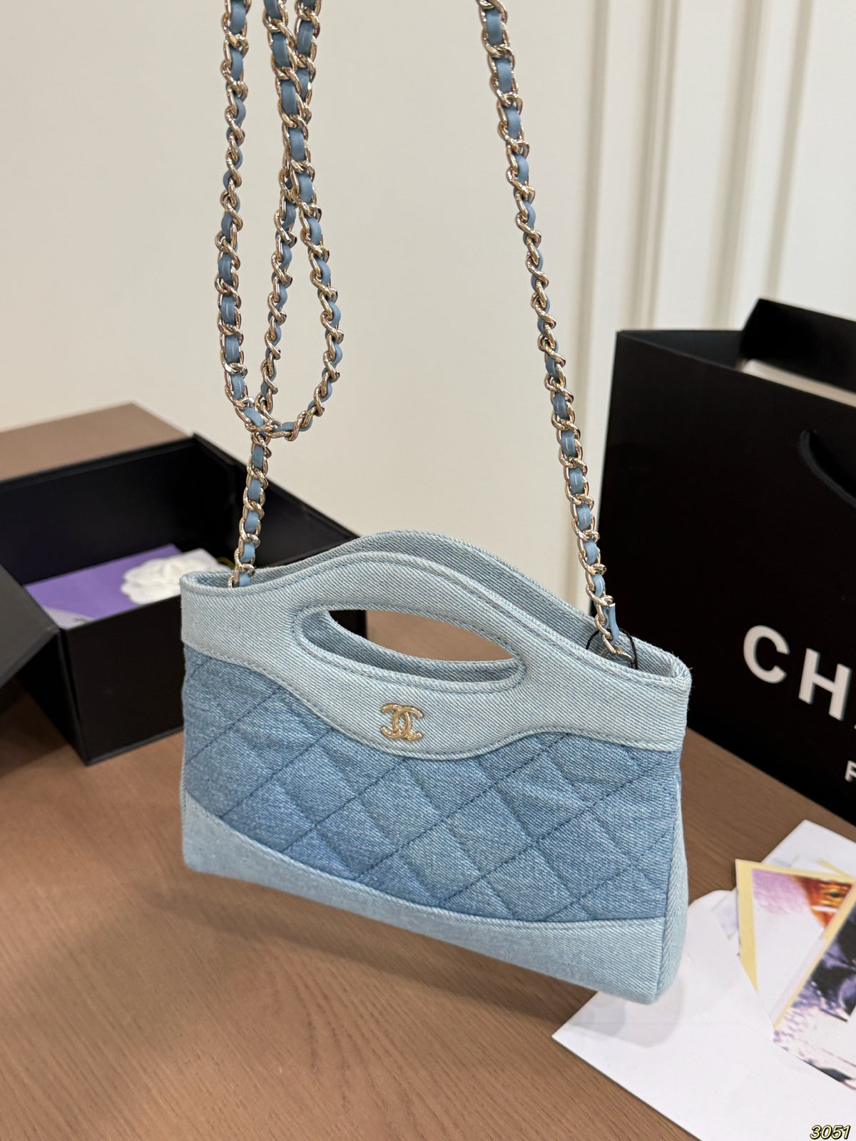 Blue Denim Quilted Cutout-Handle Bag — view 6