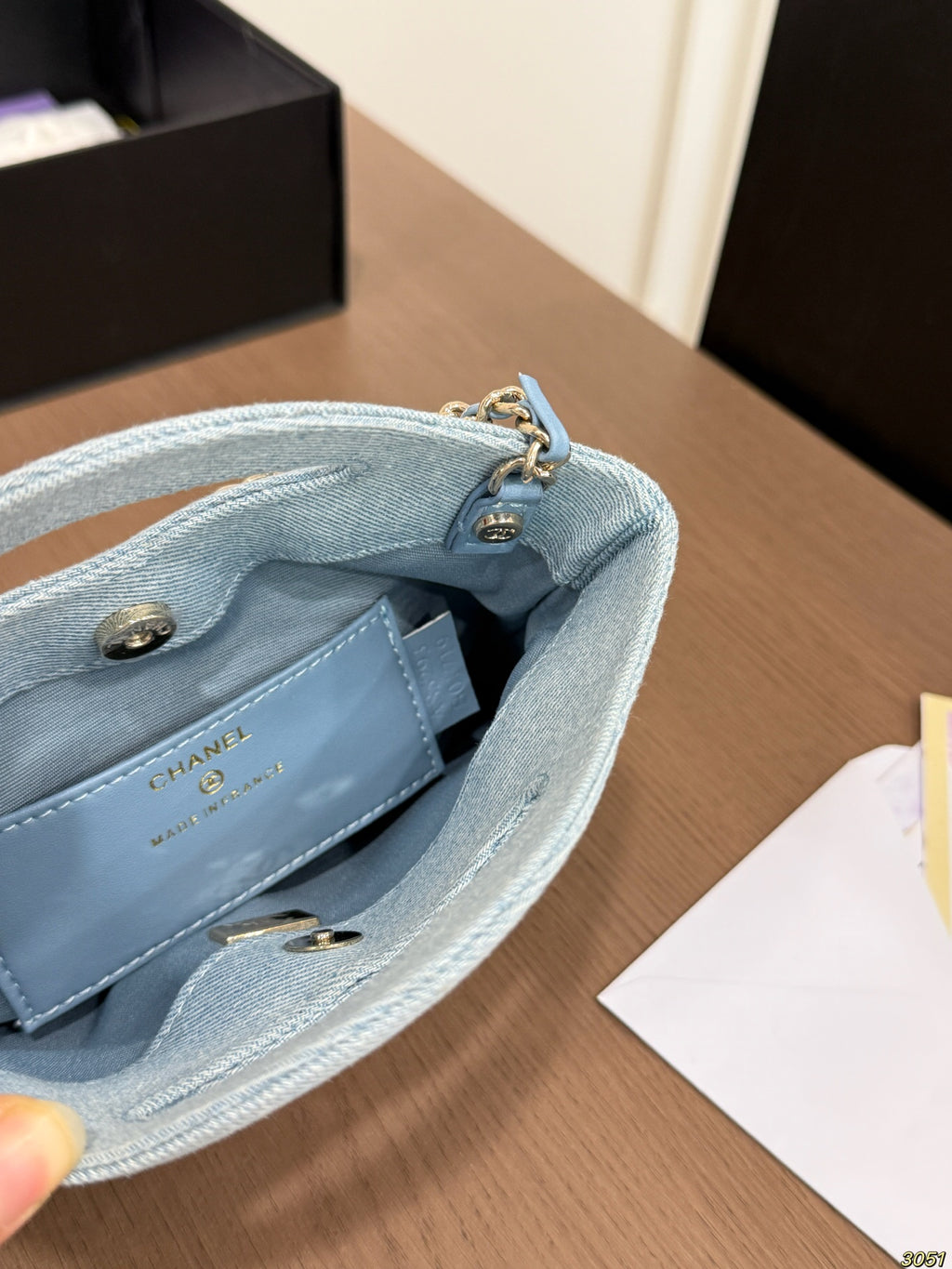 Blue Denim Quilted Cutout-Handle Bag — view 7
