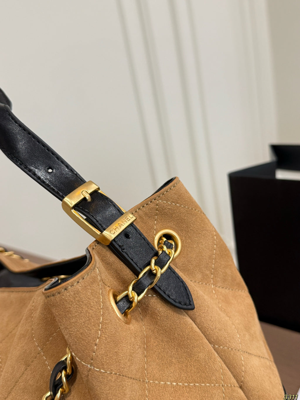 Two-Tone Suede Shoulder Bag with Chain — view 8