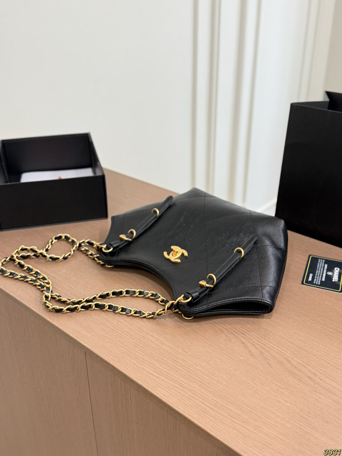 Quilted Mini Shoulder Tote with Chain Handles — view 11