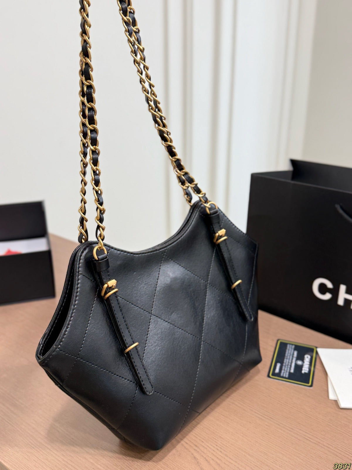 Quilted Mini Shoulder Tote with Chain Handles — view 12
