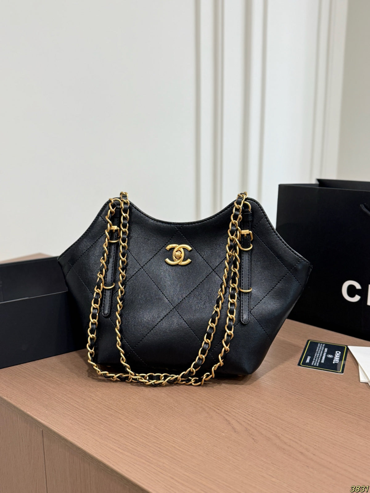 Quilted Mini Shoulder Tote with Chain Handles — view 9