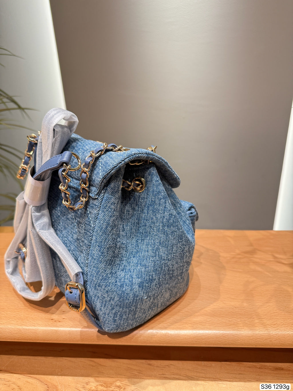 Blue Denim Mini Flap Backpack — view 7