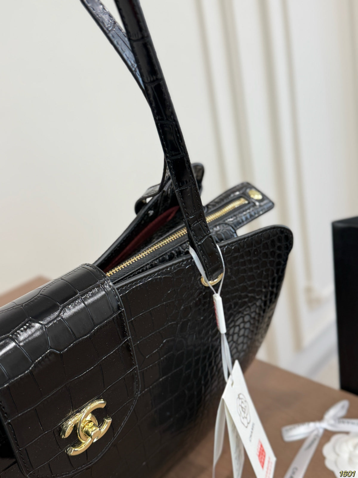 Croc-Embossed Large Flap Shoulder Tote — view 10