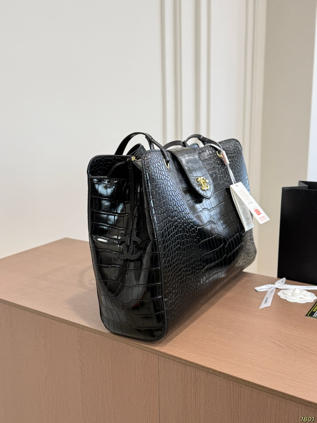 Croc-Embossed Large Flap Shoulder Tote — view 5