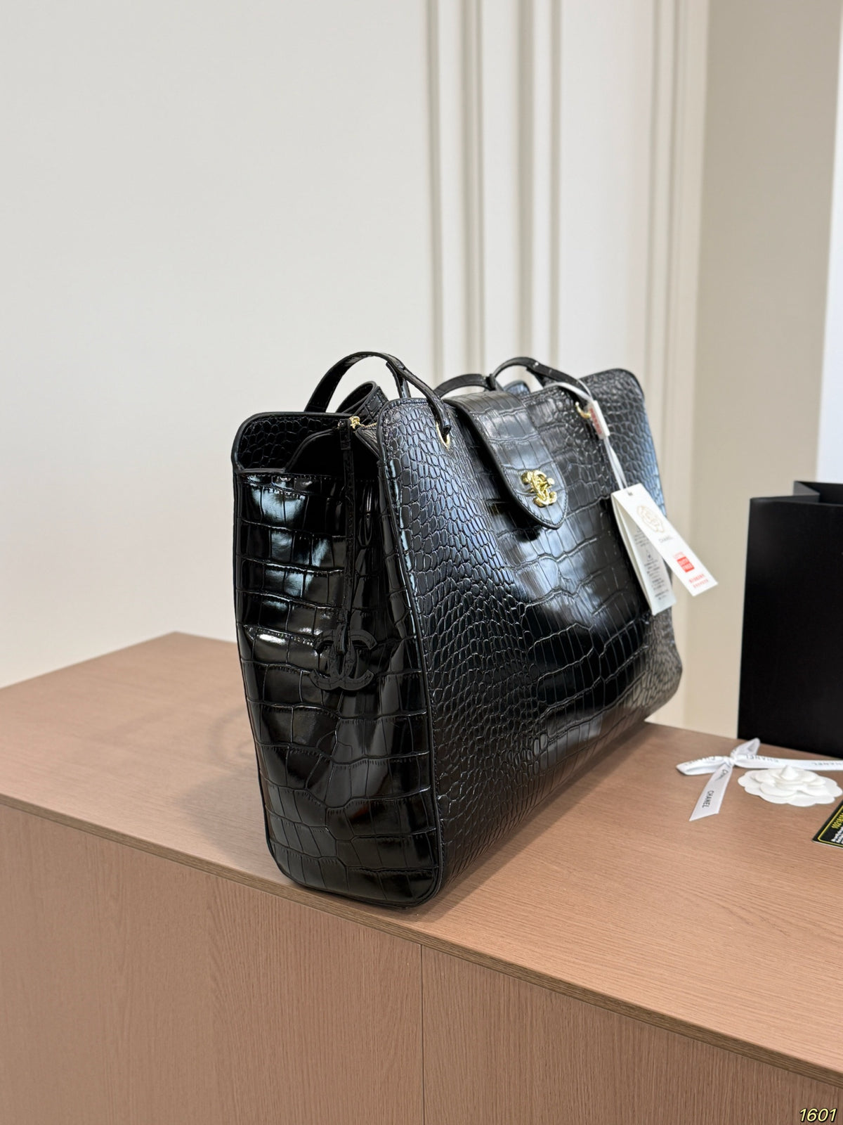 Croc-Embossed Large Flap Shoulder Tote — view 5