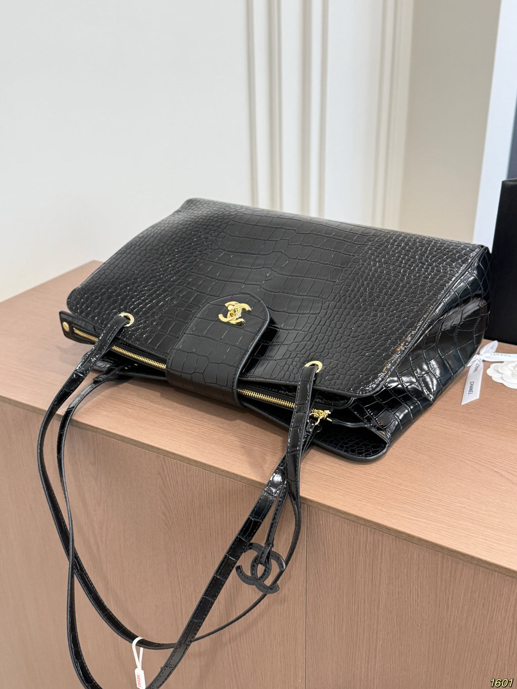 Croc-Embossed Large Flap Shoulder Tote — view 6