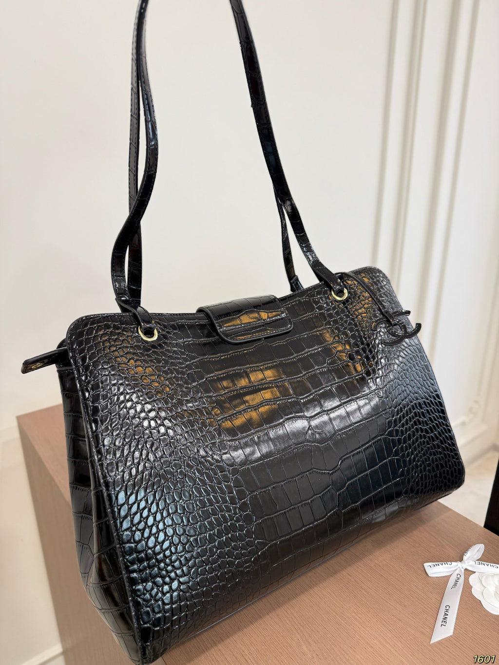 Croc-Embossed Large Flap Shoulder Tote — view 9
