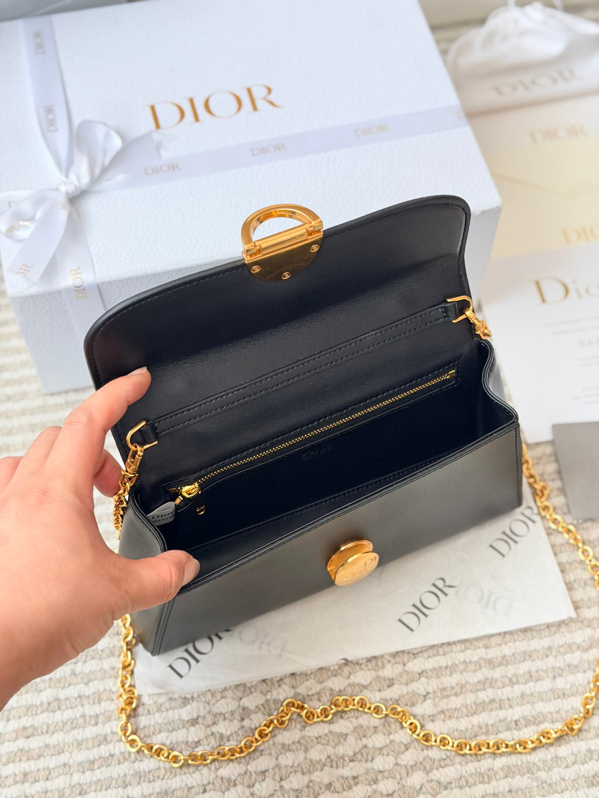 Black Leather Flap Bag with Oval Clasp — view 2