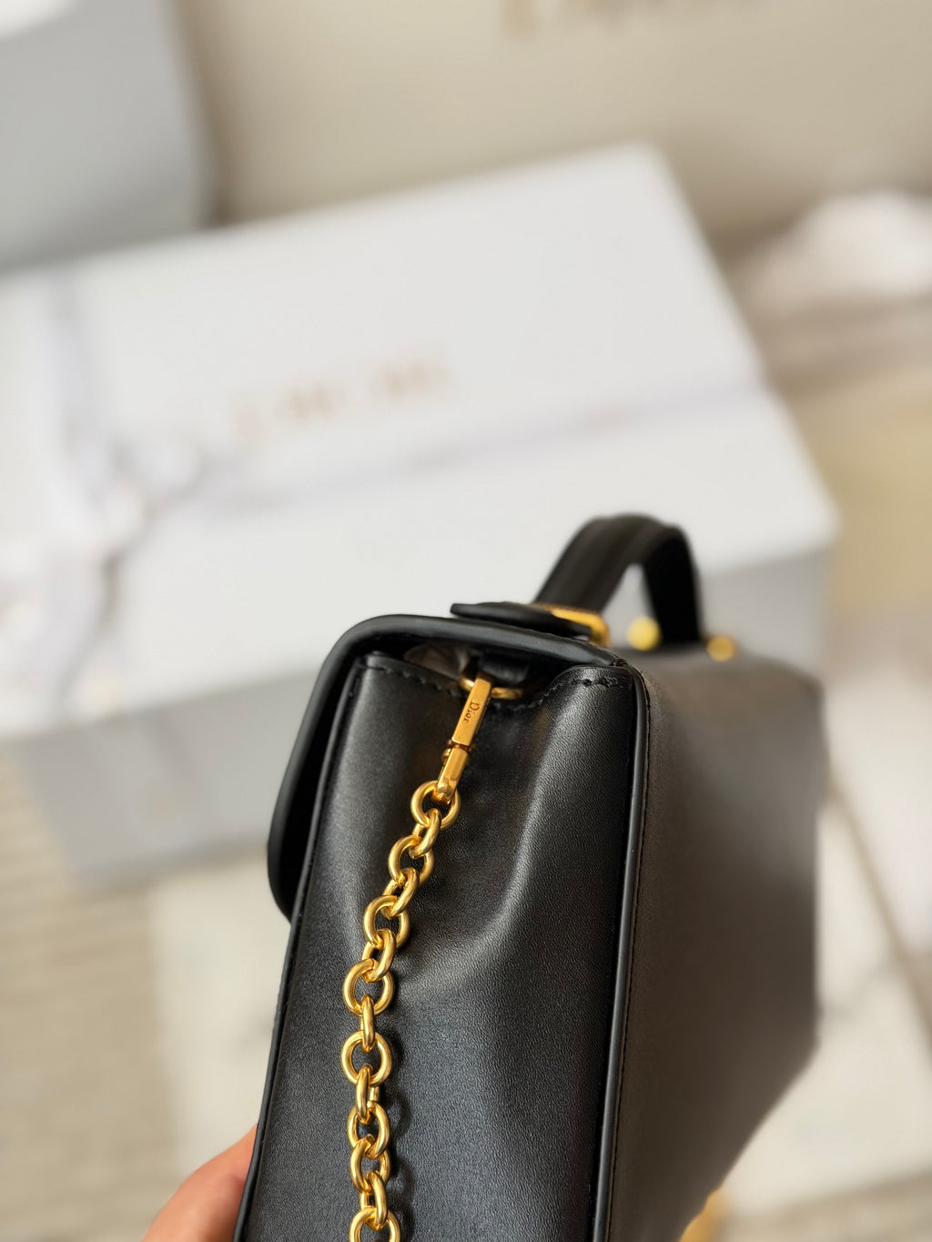 Black Leather Flap Bag with Oval Clasp — view 4