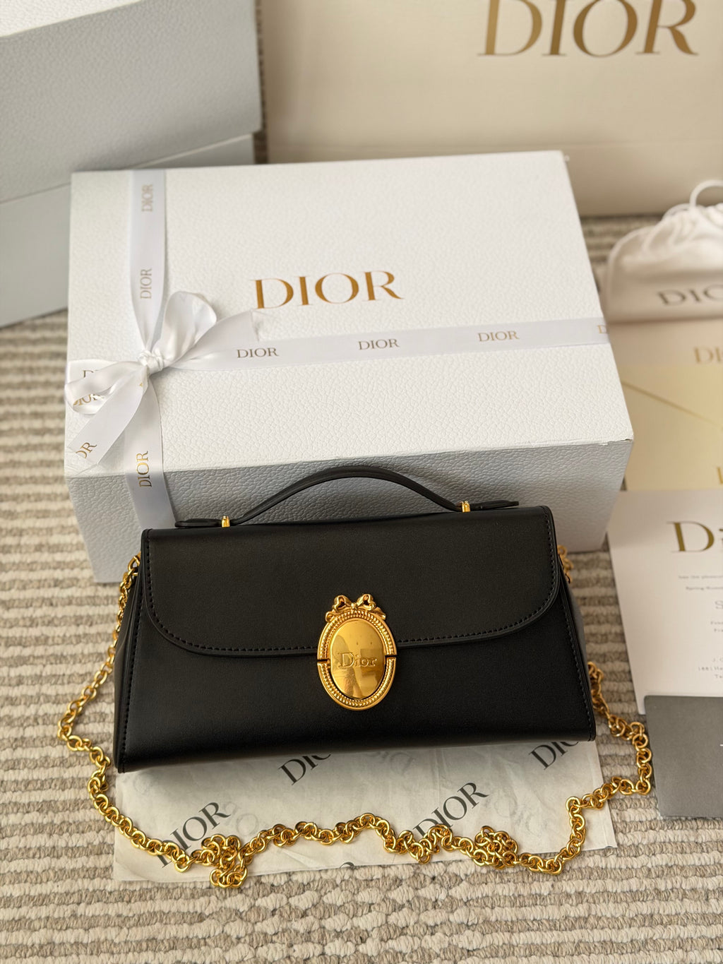 Black Leather Flap Bag with Oval Clasp — view 5