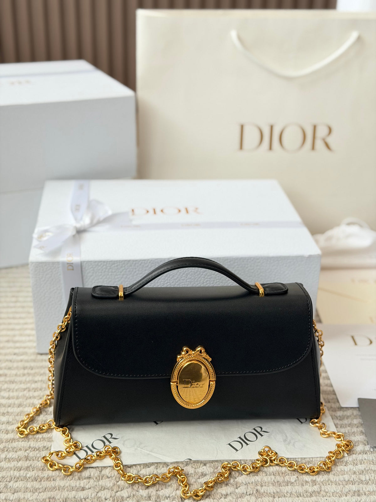 Black Leather Flap Bag with Oval Clasp — view 6